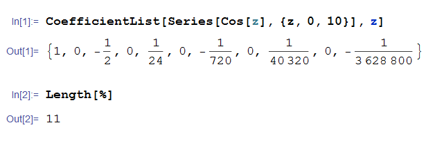 CoefficientListを余弦関数に使用した場合