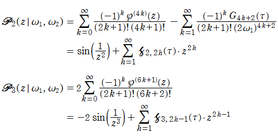 P2(z | ω1, ω2), P3(z | ω1, ω2)のLaurent級数展開式等