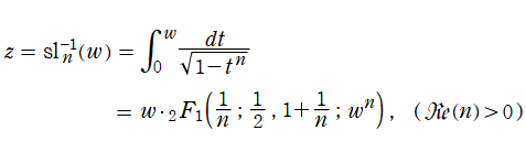 z = sl[n]-1(w) = Integral[0,w](1/Sqrt(1-t^n))dt
