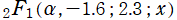 2F1(α, －1.6; 2.3; x)