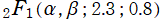 2F1(α, β; 2.3; 0.8)