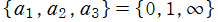{a[1], a[2], a[3]} = {0, 1, ∞}